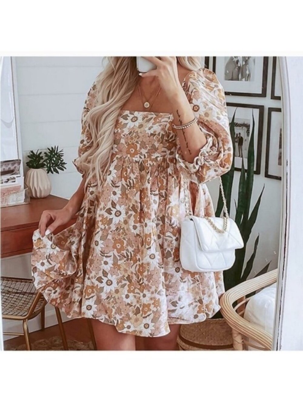 Storia Floral Cottage core Puff Sleeve Babydoll Dress Small